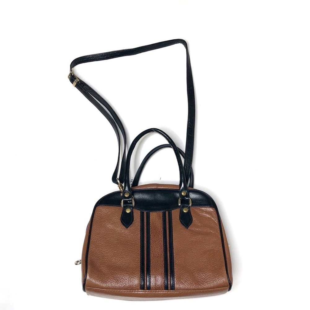 Vintage Y2K Brown Black Faux Leather Mini Satchel Bag Crossbody Top Handle